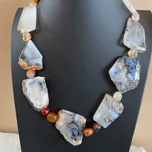 Faceted Free form Agate slabs. Carnelian beads.